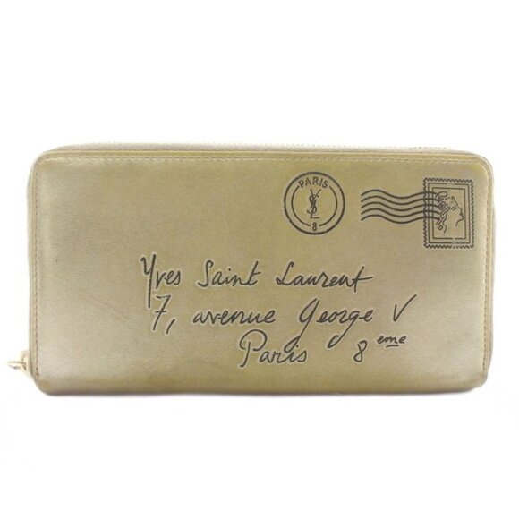 Yves Saint Laurent Y Mail Long Wallet Leather Round Zipper